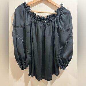 Max Studio Peasant Top with Eyelet Lace